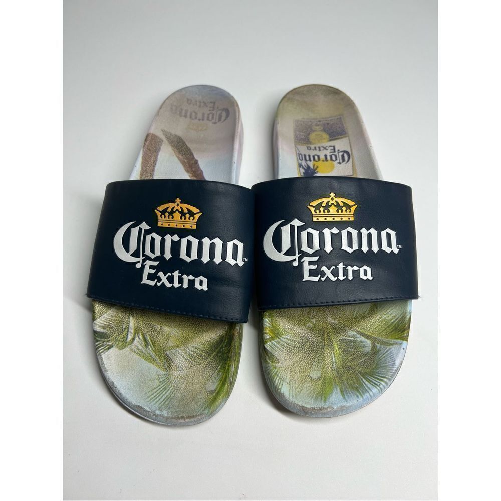 Corona Extra Black Label with Beach Scene Sandal Slides Multi-Color Size 7,5 Men